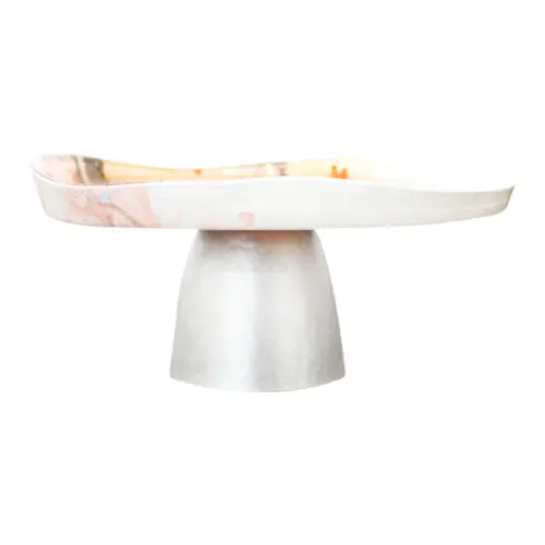 Frutero de vidrio con base marrón y crema opaco con blanco de 18cm