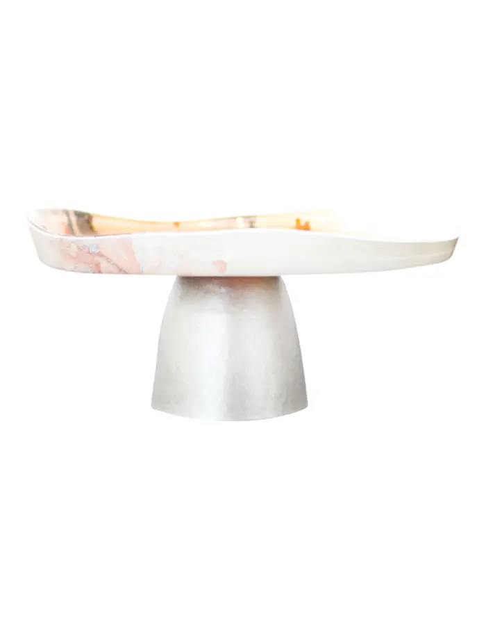 Frutero de vidrio con base marrón y crema opaco con blanco de 18cm - Image 2
