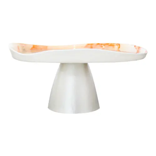 Frutero de vidrio con base marrón y crema opaco con blanco de 21cm
