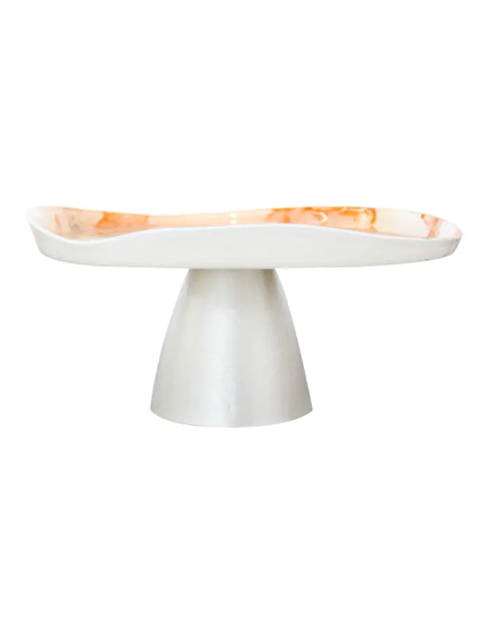 Frutero de vidrio con base marrón y crema opaco con blanco de 21cm - Image 2