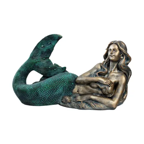 Escultura de sirena acostada de poliresina de 96x55x60cm