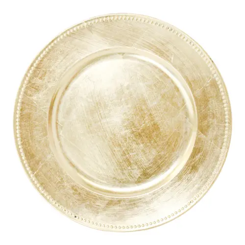 Plato de presentación de plástico con perlas dorado de 33cm