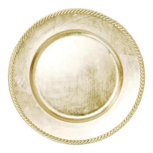 Plato de presentación dorado con orilla diseño trenzado de 33x33x2cm