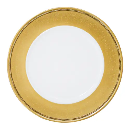 Plato de presentación blanco con orilla de gliters dorados de 33x33x2cm