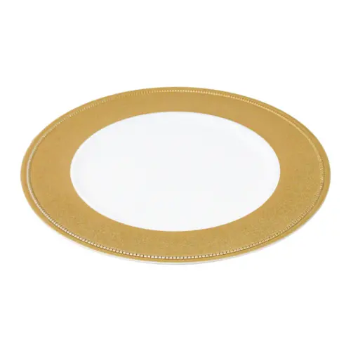 Plato de presentación blanco con orilla de gliters dorados de 33x33x2cm