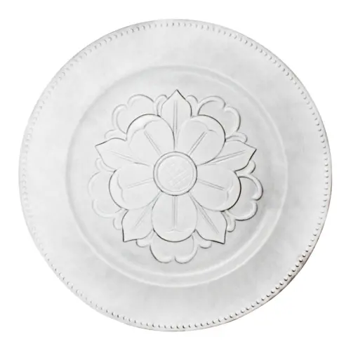 Plato de presentaciòn blanco antiguo con flor en centro  de 33 x33 x2cm