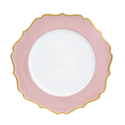 Plato de presentaciòn blanco con orilla rosa con dorado de 33 x33 x2cm