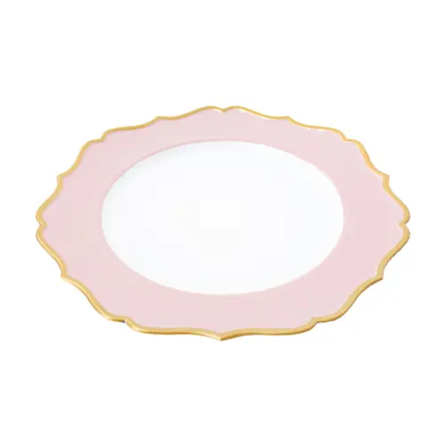 Plato de presentaciòn blanco con orilla rosa con dorado de 33 x33 x2cm