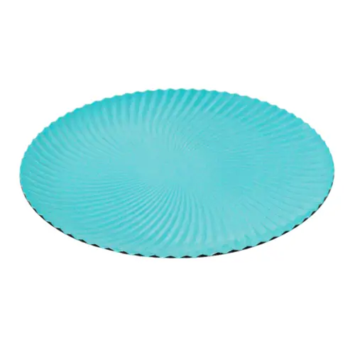 Plato de presentación de plástico azul turquesa diseño espiral de 33x33x2cm