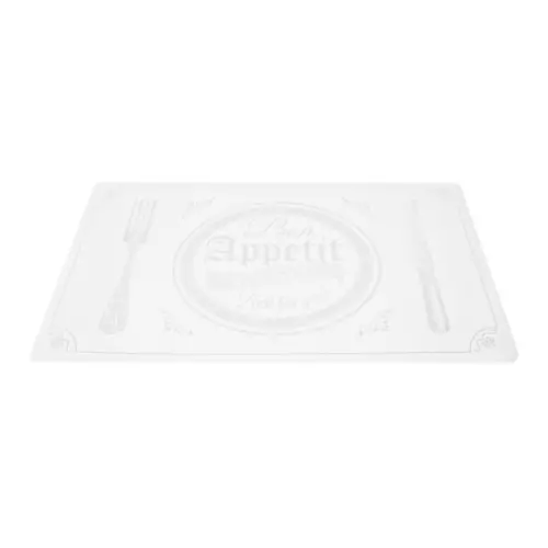 Mantel individual de plástico blanco con diseño plato y cubiertos de 43.5×28.5cm