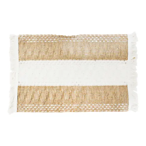 Mantel individual rectangular tejido café con beige de 50x30cm