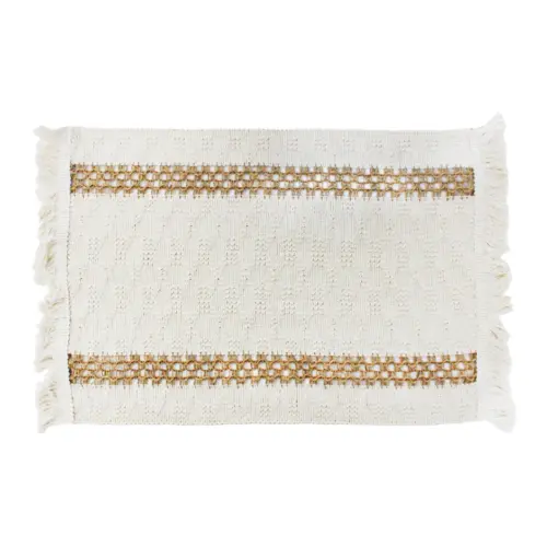 Mantel individual rectangular tejido beige con yute de 50x30cm