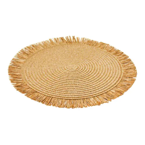 Mantel individual redondo tejido café con barbillas de 35cm