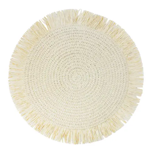 Mantel individual redondo beige con barbillas de 35cm