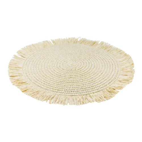Mantel individual redondo beige con barbillas de 35cm
