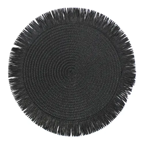 Mantel individual redondo negro con barbillas de 35cm