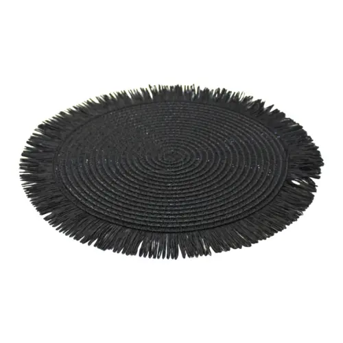 Mantel individual redondo negro con barbillas de 35cm