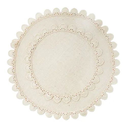 Mantel individual redondo beige con ondas en las orillas de 35cm