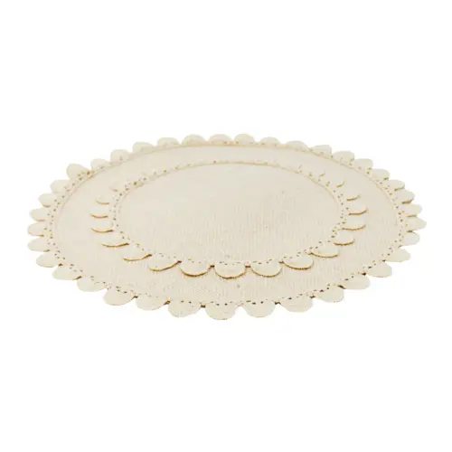 Mantel individual redondo beige con ondas en las orillas de 35cm