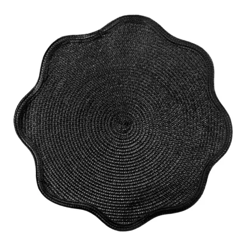 Mantel individual redondo negro con orilla ondulada de 38cm