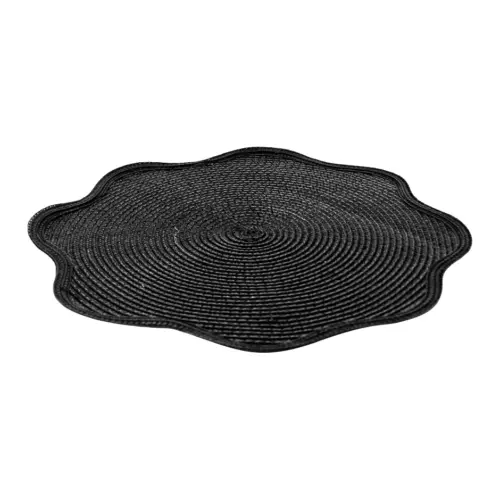 Mantel individual redondo negro con orilla ondulada de 38cm
