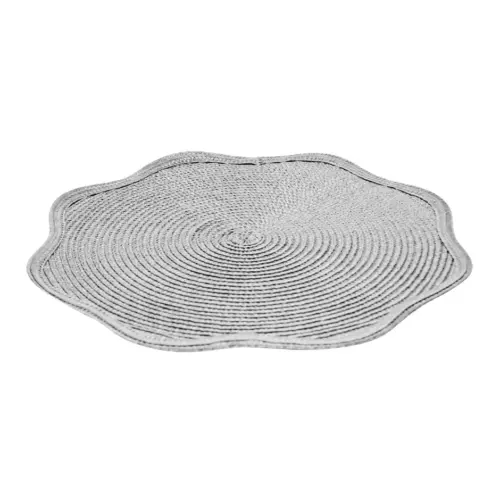Mantel individual redondo gris con orilla ondulada de 38cm