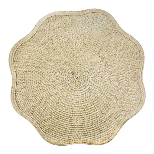 Mantel individual redondo café con orilla ondulada de 38cm