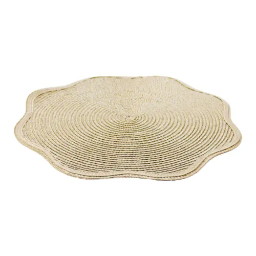 Mantel individual redondo café con orilla ondulada de 38cm