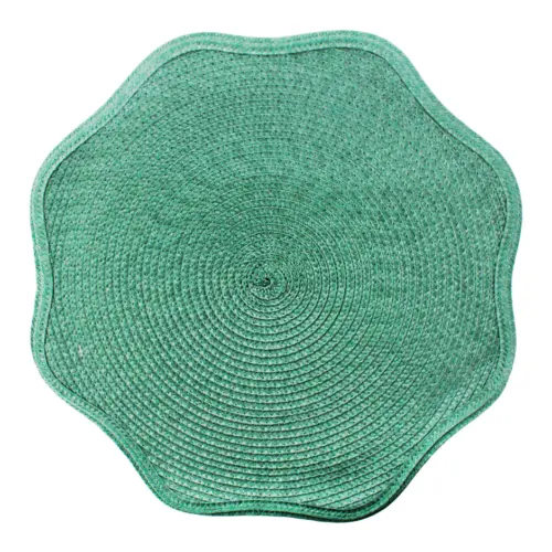 Mantel individual redondo verde con orilla ondulada de 38