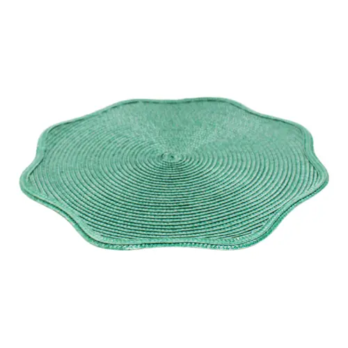 Mantel individual redondo verde con orilla ondulada de 38