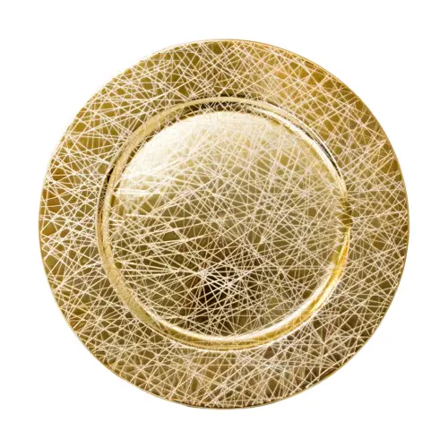 Plato de presentación dorado diseño rayas geométricas de 33cm