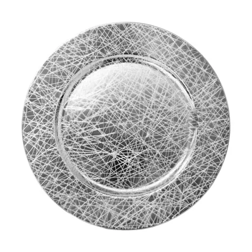 Plato de presentación plateado diseño rayas geométricas de 33cm