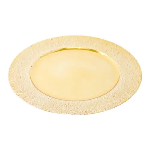 Plato de presentación dorado liso con puntos en la orilla de 33cm