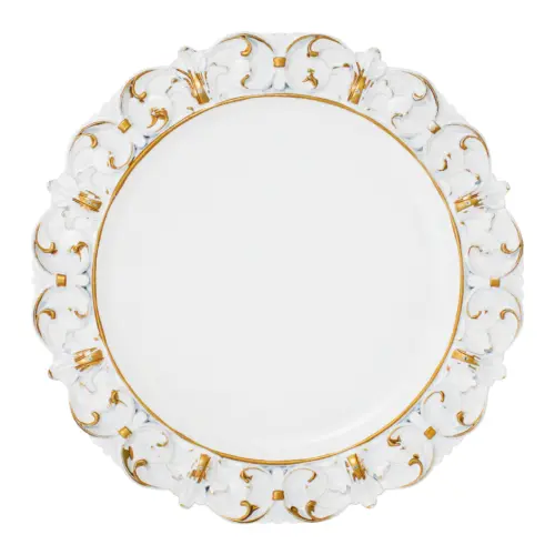 Plato de presentación blanco con dorado diseño grecas de 36cm