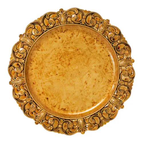 Plato de presentación dorado patinado diseño grecas de 36cm