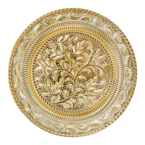 Plato de presentación dorado diseño hojas de 33cm
