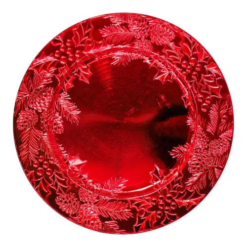 Plato de presentación rojo diseño muerdago de 33cm