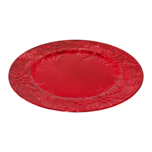 Plato de presentación rojo diseño muerdago de 33cm