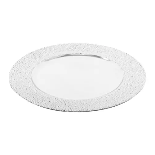 Plato de presentación plata liso con puntos en la orilla de 33cm