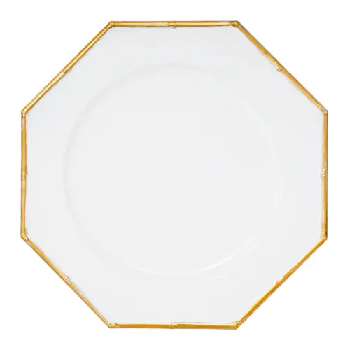 Plato de presentación diseño hexagonal blanco con la orilla dorada de 33cm