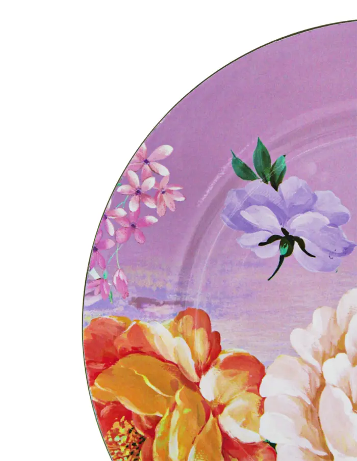Plato de presentación rosa con flores blancas de 33cm - Image 3