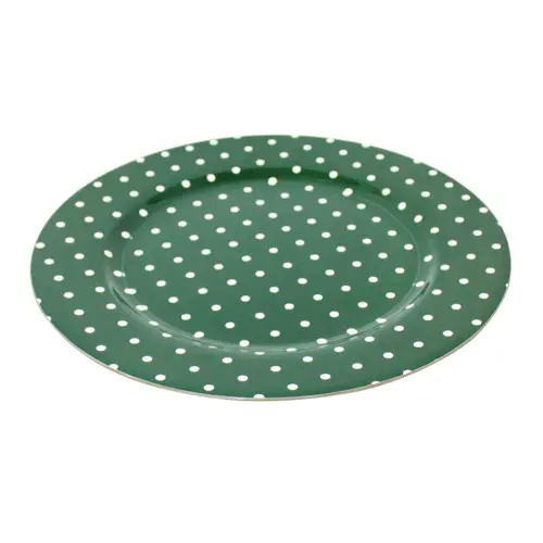 Plato de presentación verde con puntos blancos de 33cm