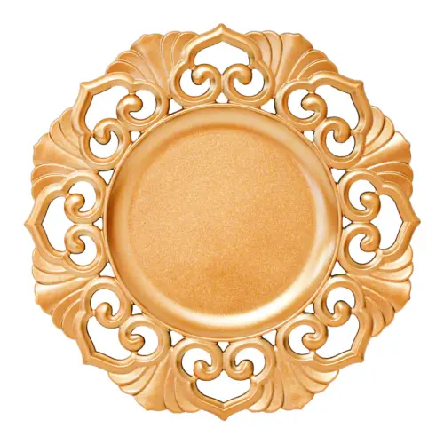 Plato de presentación dorado mate diseño grecas y hojas de 33cm