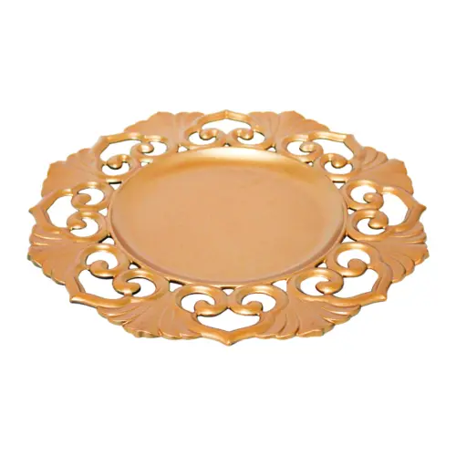 Plato de presentación dorado mate diseño grecas y hojas de 33cm