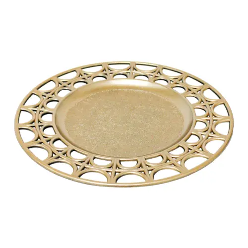 Plato de presentación beige diseño calado en la orilla de 33cm