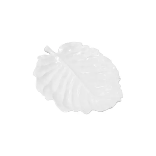 Plato de melamina diseño hoja blanco de 31x24x1.4cm