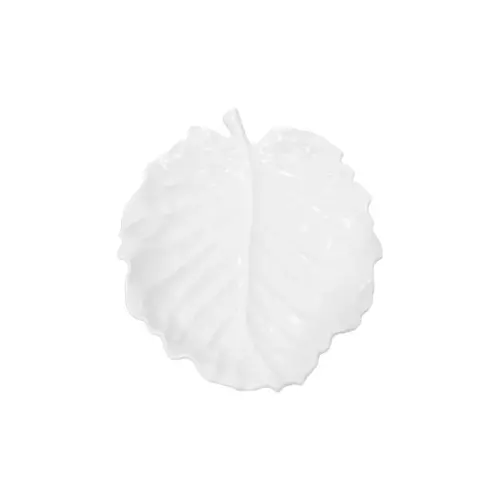 Plato de melamina diseño hoja blanco de 31x24x1.4cm