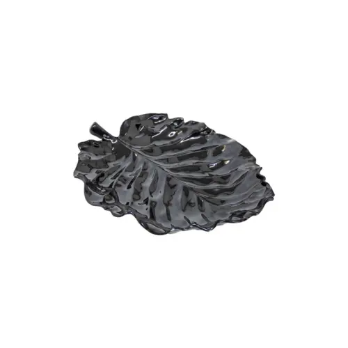 Plato de melamina diseño hoja negro de 31x24x1.4cm