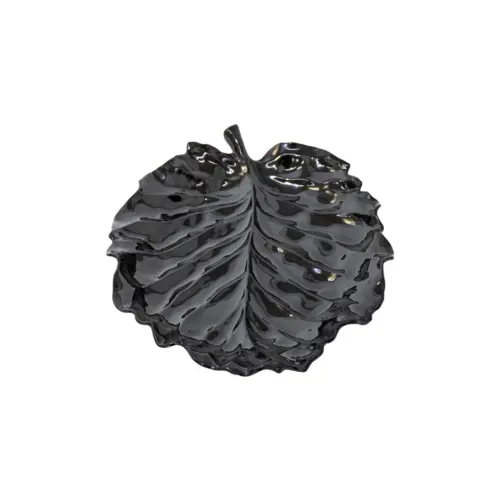 Plato de melamina diseño hoja negro de 31x24x1.4cm