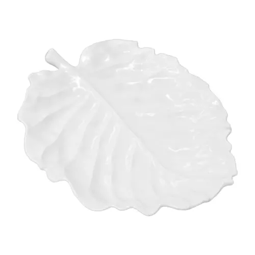 Plato de melamina diseño hoja blanco de 43x34x1.4cm